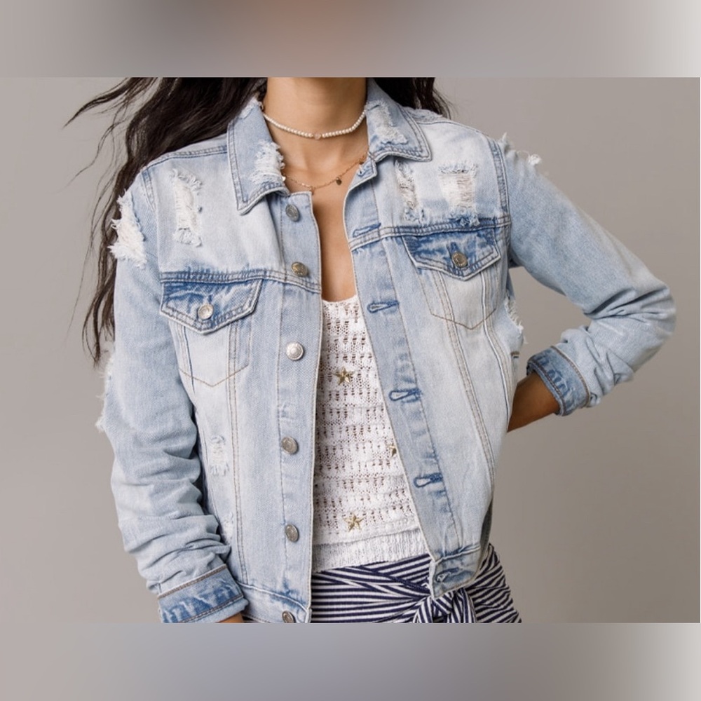Harper Heritage Distressed Denim Jacket in Light Wash